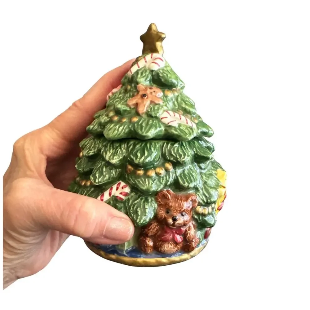 Vintage Fitz & Floyd 1992 Christmas Tree 2 pc Sugar Bowl